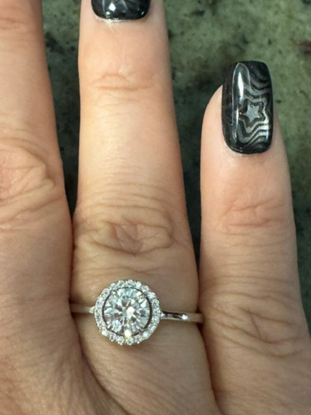 925 Sterling Silver 0.90 CT Solitaire Moissanite Round-Cut Halo Ring-Size 9/NWT